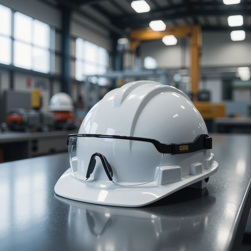 四十五岁左右男性头像,穿安全帽工作服,工业背景,专注工作表情